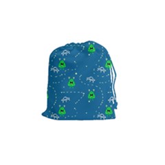Funny Aliens With Spaceships Drawstring Pouch (small) by SychEva