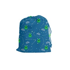 Funny Aliens With Spaceships Drawstring Pouch (medium) by SychEva