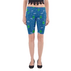 Funny Aliens With Spaceships Yoga Cropped Leggings by SychEva