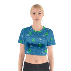 Funny Aliens With Spaceships Cotton Crop Top by SychEva