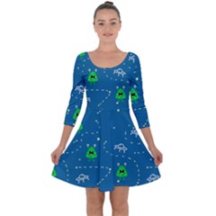 Funny Aliens With Spaceships Quarter Sleeve Skater Dress by SychEva