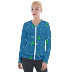 Funny Aliens With Spaceships Velvet Zip Up Jacket by SychEva