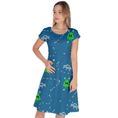 Funny Aliens With Spaceships Classic Short Sleeve Dress by SychEva