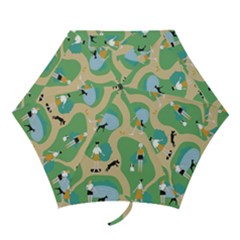 Girls With Dogs For A Walk In The Park Mini Folding Umbrellas by SychEva