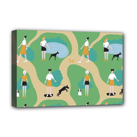 Girls With Dogs For A Walk In The Park Deluxe Canvas 18  X 12  (stretched) by SychEva