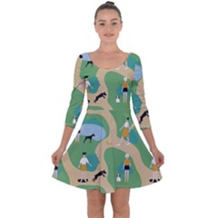 Girls With Dogs For A Walk In The Park Quarter Sleeve Skater Dress by SychEva
