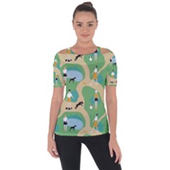 Girls With Dogs For A Walk In The Park Shoulder Cut Out Short Sleeve Top by SychEva