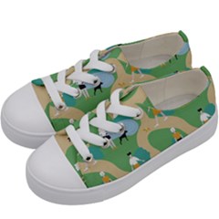 Girls With Dogs For A Walk In The Park Kids  Low Top Canvas Sneakers by SychEva