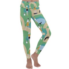 Girls With Dogs For A Walk In The Park Kids  Lightweight Velour Classic Yoga Leggings by SychEva