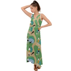 Girls With Dogs For A Walk In The Park V-neck Chiffon Maxi Dress by SychEva