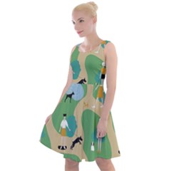 Girls With Dogs For A Walk In The Park Knee Length Skater Dress by SychEva