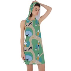 Girls With Dogs For A Walk In The Park Racer Back Hoodie Dress by SychEva