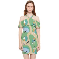 Girls With Dogs For A Walk In The Park Shoulder Frill Bodycon Summer Dress by SychEva