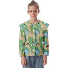 Girls With Dogs For A Walk In The Park Kids  Peter Pan Collar Blouse