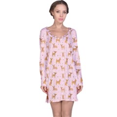 Cute Chihuahua With Sparkles On A Pink Background Long Sleeve Nightdress by SychEva