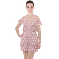 Cute Chihuahua With Sparkles On A Pink Background Ruffle Cut Out Chiffon Playsuit by SychEva