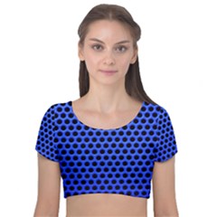 Metallic Mesh Screen-blue Velvet Short Sleeve Crop Top  by impacteesstreetweareight