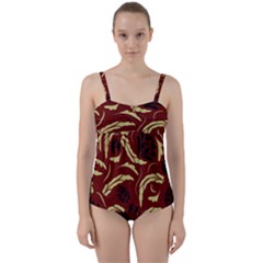 Folk Flowers Pattern Floral Surface Design Seamless Pattern Twist Front Tankini Set by Eskimos