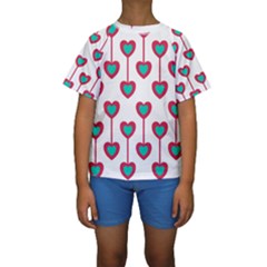 Red Hearts On A White Background Kids  Short Sleeve Swimwear