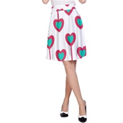 Red Hearts On A White Background A-Line Skirt