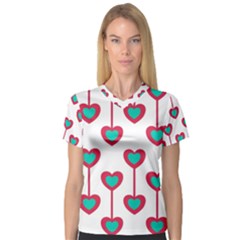 Red Hearts On A White Background V-Neck Sport Mesh Tee