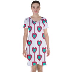 Red Hearts On A White Background Short Sleeve Nightdress