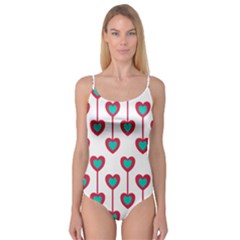 Red Hearts On A White Background Camisole Leotard 