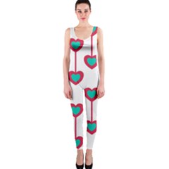 Red Hearts On A White Background One Piece Catsuit