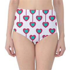 Red Hearts On A White Background Classic High-Waist Bikini Bottoms