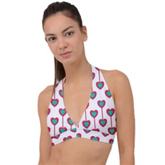 Red Hearts On A White Background Halter Plunge Bikini Top