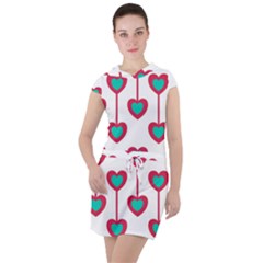 Red Hearts On A White Background Drawstring Hooded Dress by SychEva