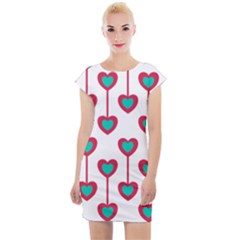 Red Hearts On A White Background Cap Sleeve Bodycon Dress