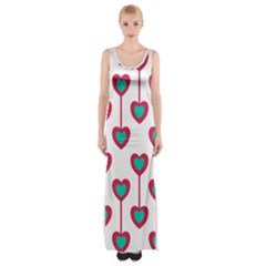 Red Hearts On A White Background Thigh Split Maxi Dress