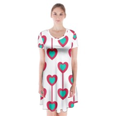 Red Hearts On A White Background Short Sleeve V-neck Flare Dress