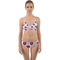 Red Hearts On A White Background Wrap Around Bikini Set