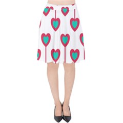 Red Hearts On A White Background Velvet High Waist Skirt