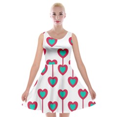 Red Hearts On A White Background Velvet Skater Dress by SychEva