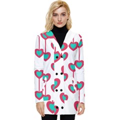 Red Hearts On A White Background Button Up Hooded Coat 