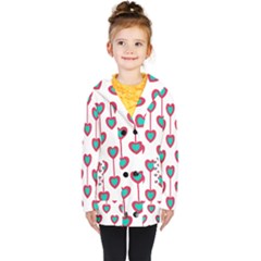 Red Hearts On A White Background Kids  Double Breasted Button Coat