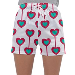 Red Hearts On A White Background Sleepwear Shorts by SychEva