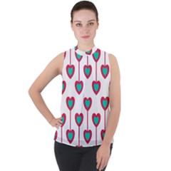 Red Hearts On A White Background Mock Neck Chiffon Sleeveless Top