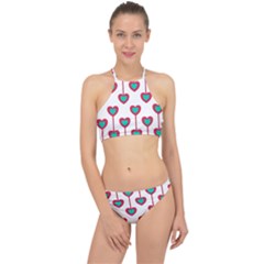 Red Hearts On A White Background Racer Front Bikini Set