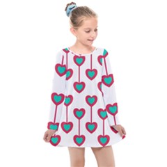 Red Hearts On A White Background Kids  Long Sleeve Dress