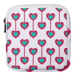 Red Hearts On A White Background Mini Square Pouch by SychEva