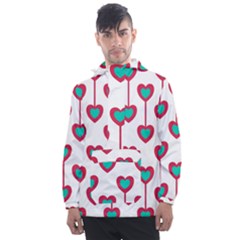 Red Hearts On A White Background Men s Front Pocket Pullover Windbreaker by SychEva