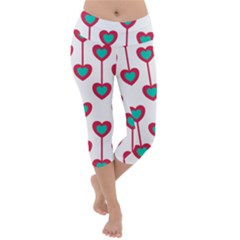 Red Hearts On A White Background Lightweight Velour Capri Yoga Leggings