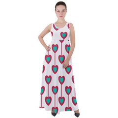 Red Hearts On A White Background Empire Waist Velour Maxi Dress