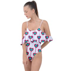 Red Hearts On A White Background Drape Piece Swimsuit