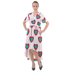 Red Hearts On A White Background Front Wrap High Low Dress