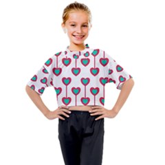 Red Hearts On A White Background Kids Mock Neck Tee